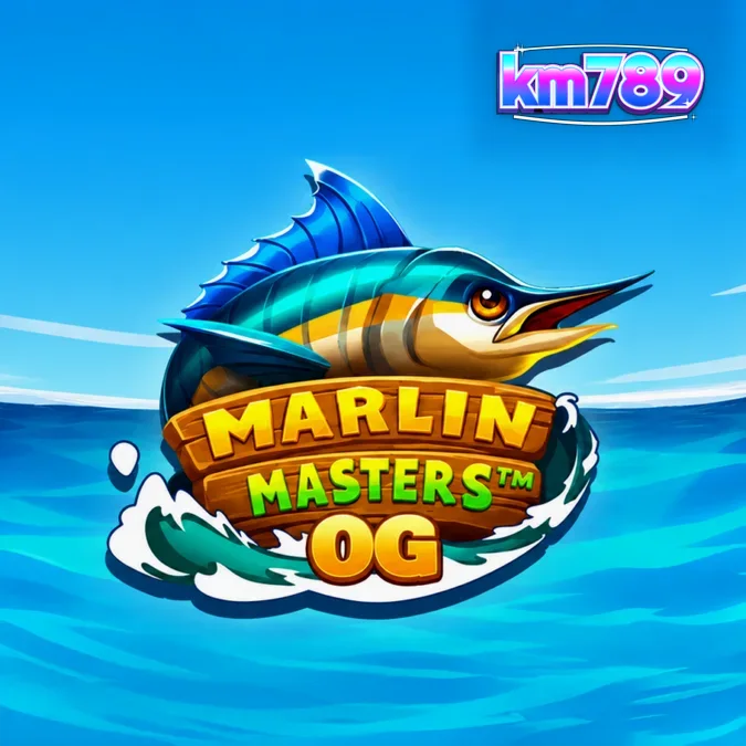 Tampilan visual antarmuka permainan slot Marlin Masters OG dengan tema memancing kartun yang cerah.