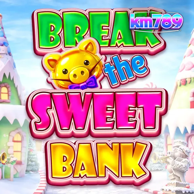 Tampilan visual permainan slot Break the Sweet Bank dengan tema permen dan celengan.